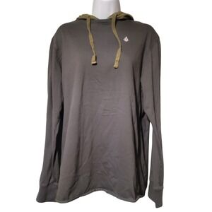 Volcom Womens Large‎ Gray Olive Green Long Sleeve Hooded T-Shirt Graphic Sleeve